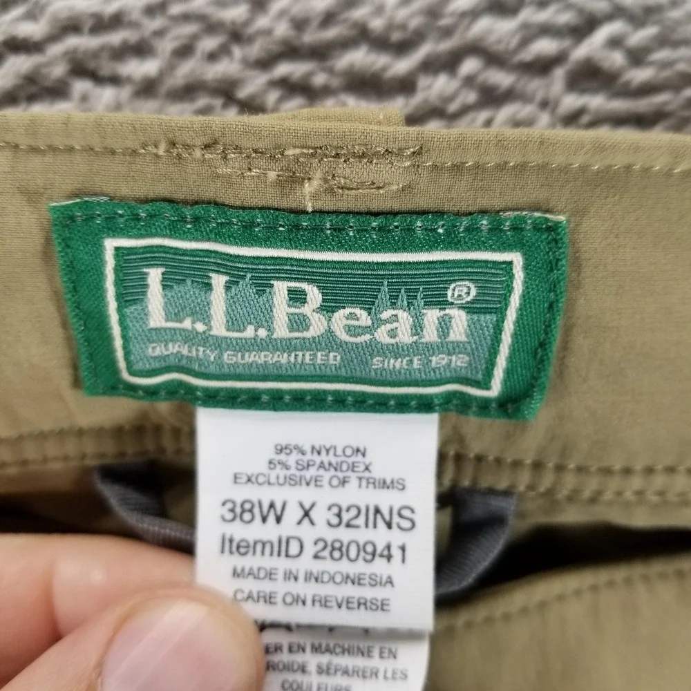 LL Bean Pants Mens 38x32 Beige Cresta Nylon Cargo Hiking Outdoor Travel Trail